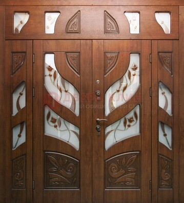 Элитная двухстворчатая дверь с витражным стеклом ДВТ-173 в Реутове