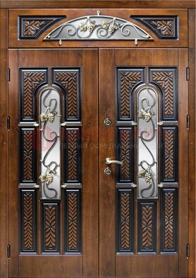 Входная двухстворчатая дверь с виноритом и ковкой ДВТ-183 в Реутове