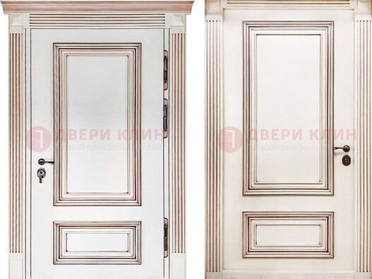 Белая металическая дверь с виноритом для дома ДВТ-239 в Реутове
