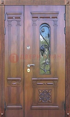 Железная коричневая филенчатая дверь с виноритом и МДФ ДВТ-85 в Реутове