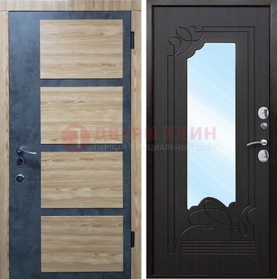 Светлая металлическая дверь c фрезерованной МДФ с зеркалом ДЗ-103 в Реутове