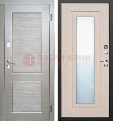 Светлая металлическая филенчатая дверь и МДФ Белый дуб с зеркалом ДЗ-104 в Реутове
