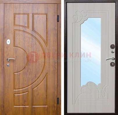 Коричневая металлическая дверь c МДФ с узором и зеркалом ДЗ-105 в Реутове