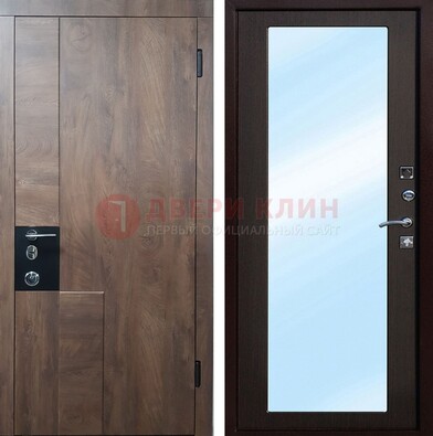 Коричневая металлическая дверь c МДФ с зеркалом ДЗ-106 в Реутове