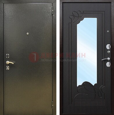 Железная темная дверь c порошковым напылением и МДФ с узором и зеркалом ДЗ-111 в Реутове