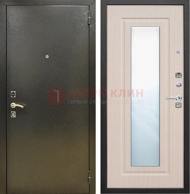 Входная темная дверь c порошковым покрытием и МДФ Белый дуб и зеркалом ДЗ-112 в Реутове