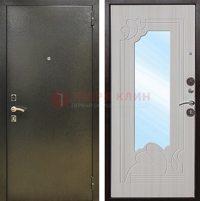 Входная темно-серая дверь c порошковым покрытием и МДФ с резьбой и зеркалом ДЗ-113 в Реутове