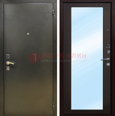 Входная темно-серая дверь c порошковым покрытием и МДФ с зеркалом ДЗ-114 в Реутове