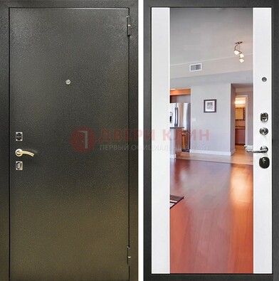 Входная темно-серая дверь c порошковым покрытием и Белой МДФ с зеркалом ДЗ-115 в Реутове