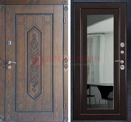 Уличная коричневая дверь c виноритом и МДФ Венге с зеркалом ДЗ-116 в Реутове