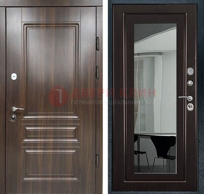 Железная коричневая дверь с МДФ Венге c зеркалом ДЗ-124 в Реутове