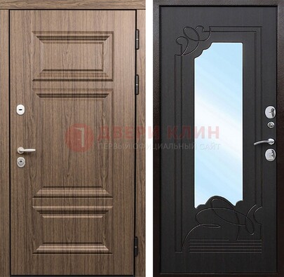 Входная коричневая дверь с зеркалом МДФ Венге ДЗ-127 в Реутове