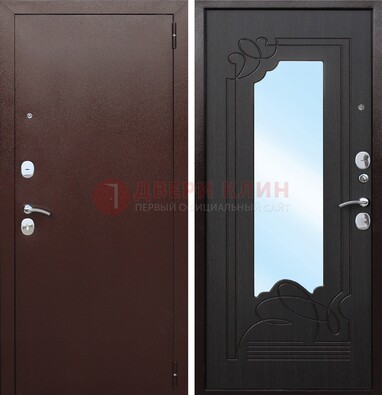 Коричневая стальная дверь с зеркалом ДЗ-18 в Реутове