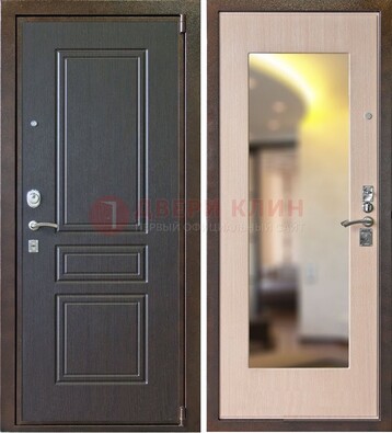 Коричневая стальная дверь с зеркалом МДФ внутри ДЗ-27 в Реутове