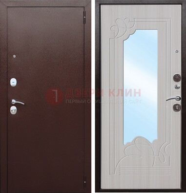 Коричневая металлическая дверь с зеркалом МДФ внутри ДЗ-33 в Реутове
