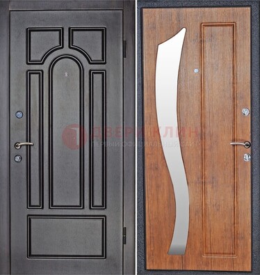 Темная железная дверь с зеркалом ДЗ-35 в Реутове