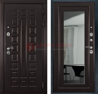 Темная металлическая дверь с зеркалом МДФ внутри ДЗ-4 в Реутове