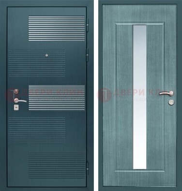 Входная дверь с зеркальной вставкой внутри с голубым МДФ с зеркалом ДЗ-71 в Реутове