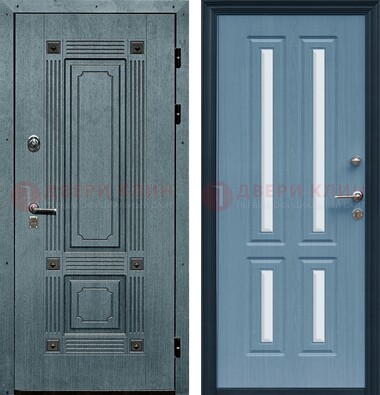 Голубая филенчатая дверь с МДФ и зеркальными вставками внутри ДЗ-80 в Реутове