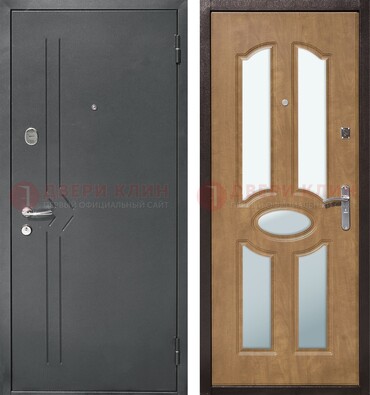 Железная серая дверь с порошковым напылением и МДФ с зеркалом ДЗ-90 в Реутове