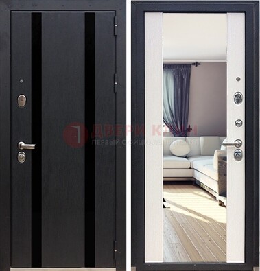 Черная входная дверь с зеркалом МДФ внутри ДЗ-9 в Реутове