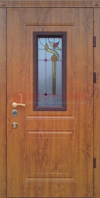 Железная дверь с МДФ и витражом ВЖ-24 в Реутове