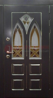 Чёрная железная дверь с МДФ и витражом ВЖ-27 в Реутове
